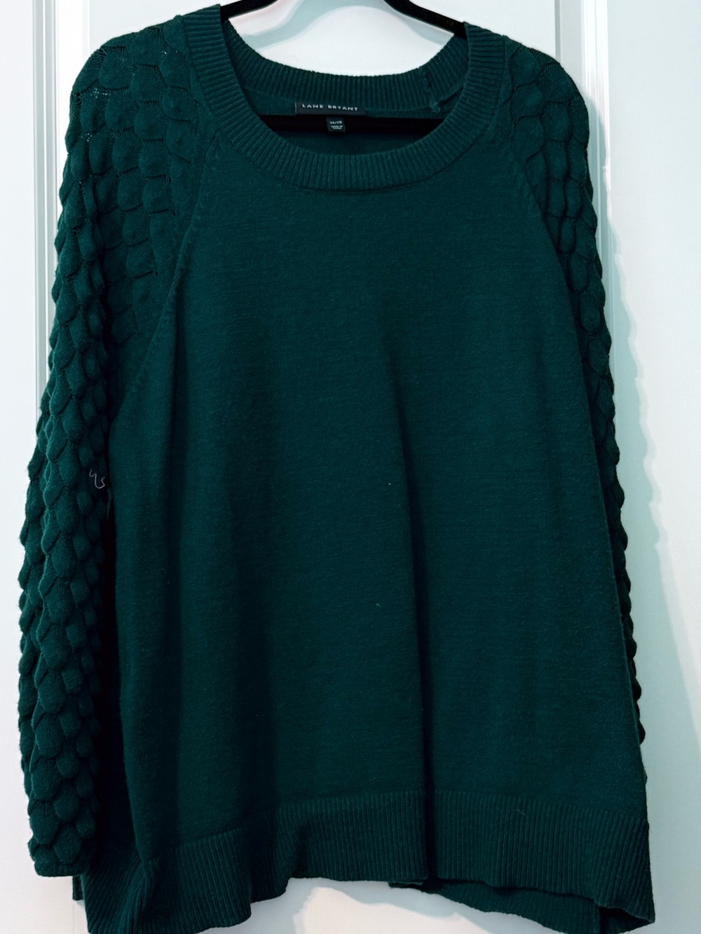 Lane Bryant Dark Green Long-Sleeve with Puffs, Scoop Neck Sweater 26/28